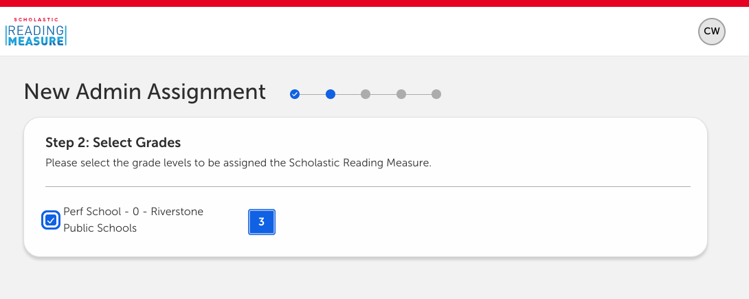 A chart shows Step 2: Select Grades in a New Admin Assignment workflow with grade 3 selected